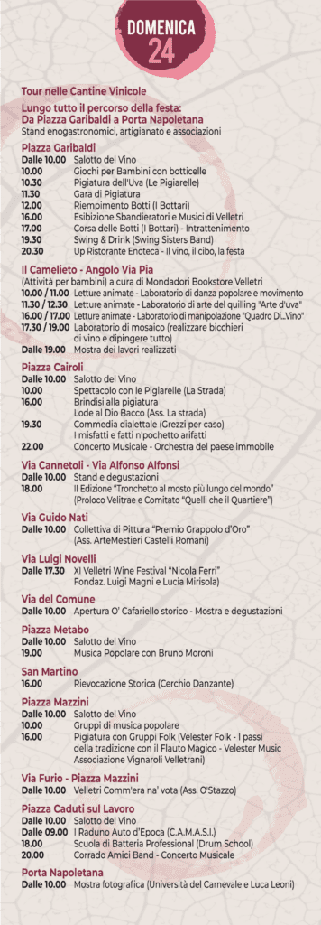 Programma di sabato - 92esima Festa dell’Uva e dei Vini a Velletri 