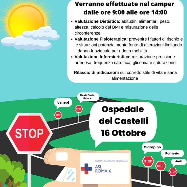 ASL Roma 6, il 16 ottobre il camper per Le tappe del benessere arriva all'Ospedale dei Castelli