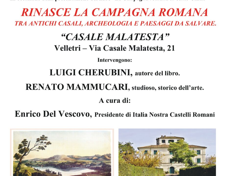 Velletri, Rinasce la campagna a Casale Malatesta: presentazione del libro di Luigi Cherubini