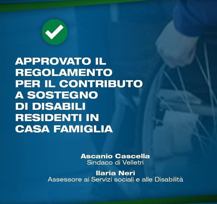 Velletri, Consiglio comunale approvato il Regolamento per il contributo economico alle persone tra i 18 e i 65 anni, con disabilità.