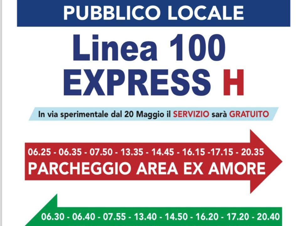 Da lunedì 20 maggio attiva la Linea gratuita 100 Express H dal parcheggio in via dei Volsci all’Ospedale