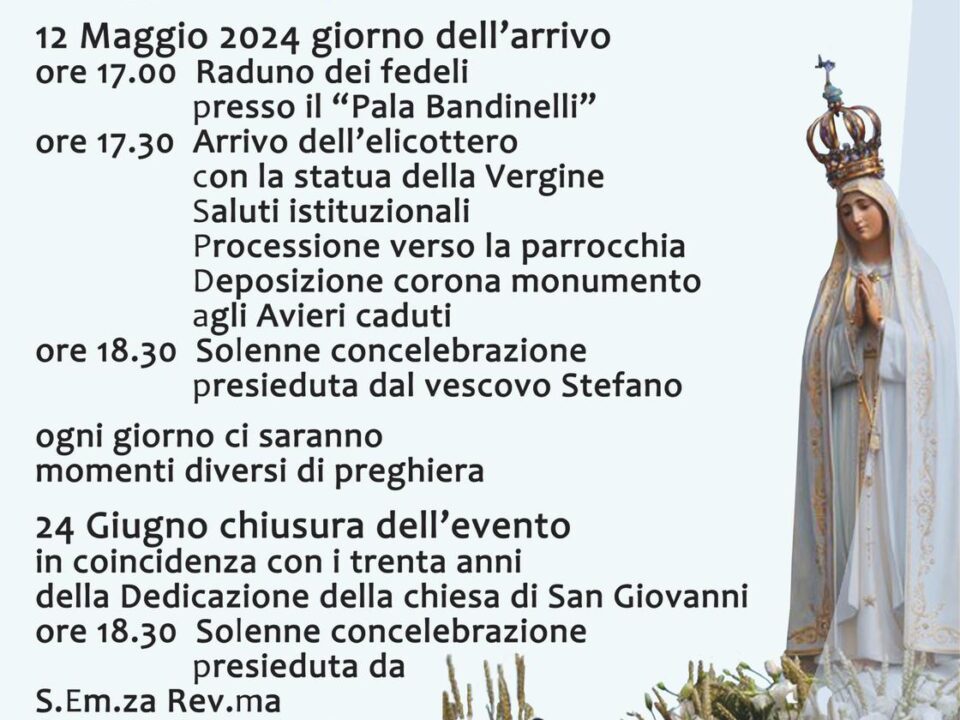 La Madonna di Fatima in elicottero a Velletri domenica 12 maggio