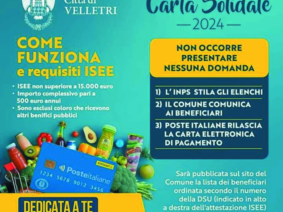 In arrivo anche a Velletri la Carta Solidale