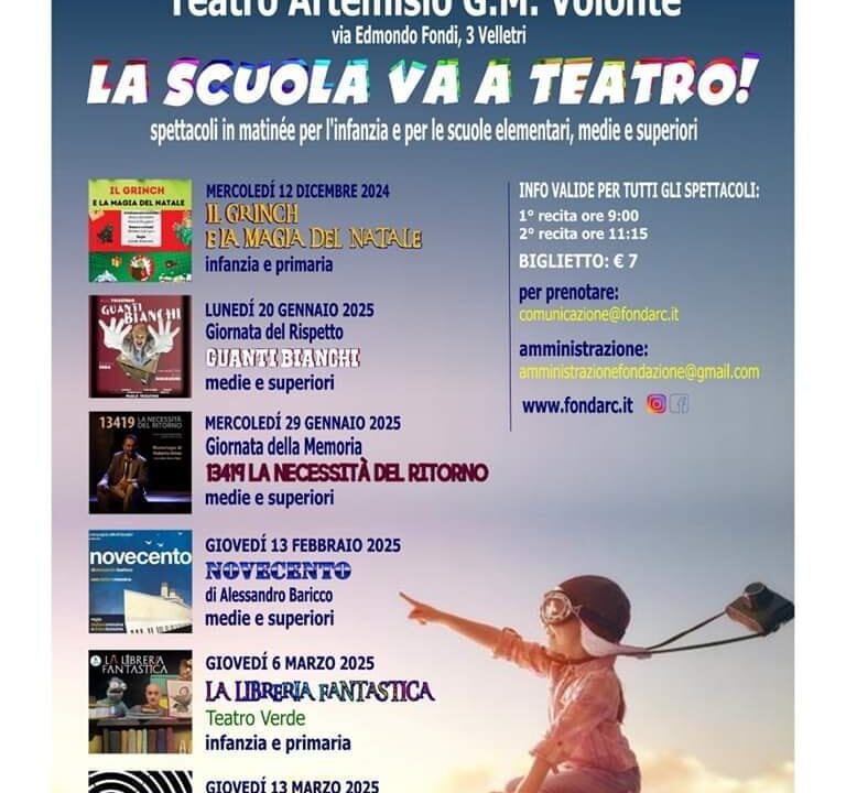 “La scuola va a Teatro” rassegna di spettacoli al Teatro Artemisio di Velletri.