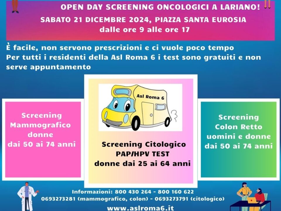 Lariano - Lariano – Open day degli Screening oncologici gratuiti