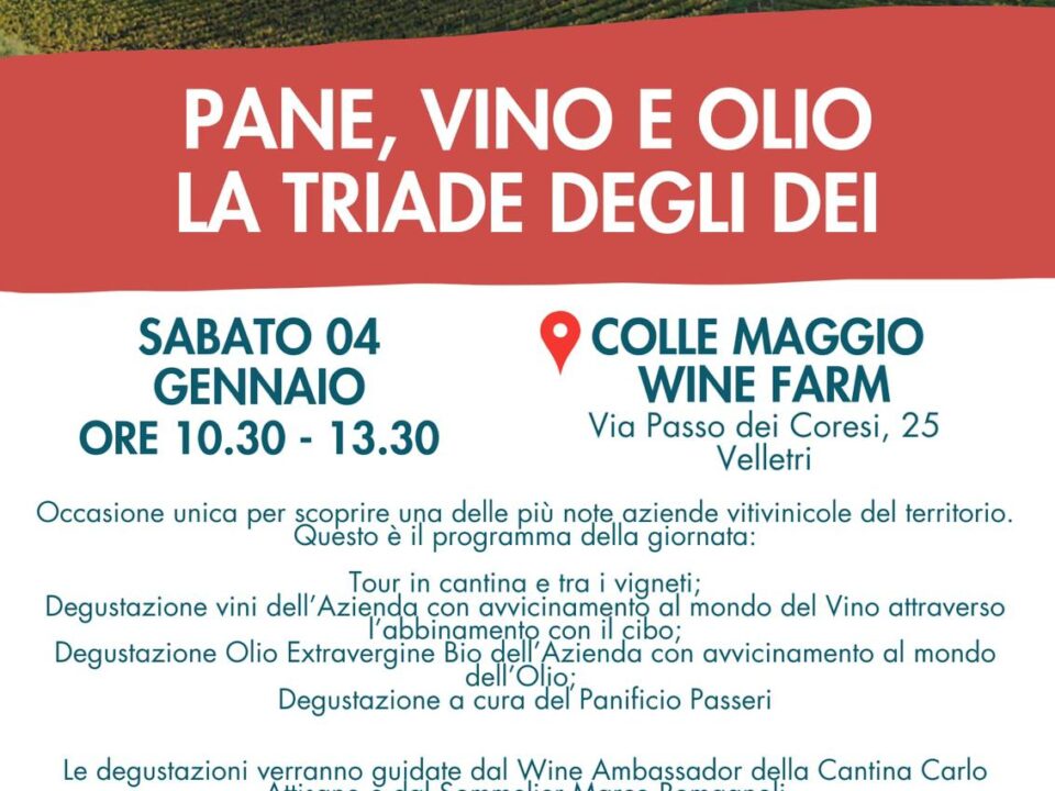 "Pane, vino e olio. La triade degli dei", a Colle Maggio