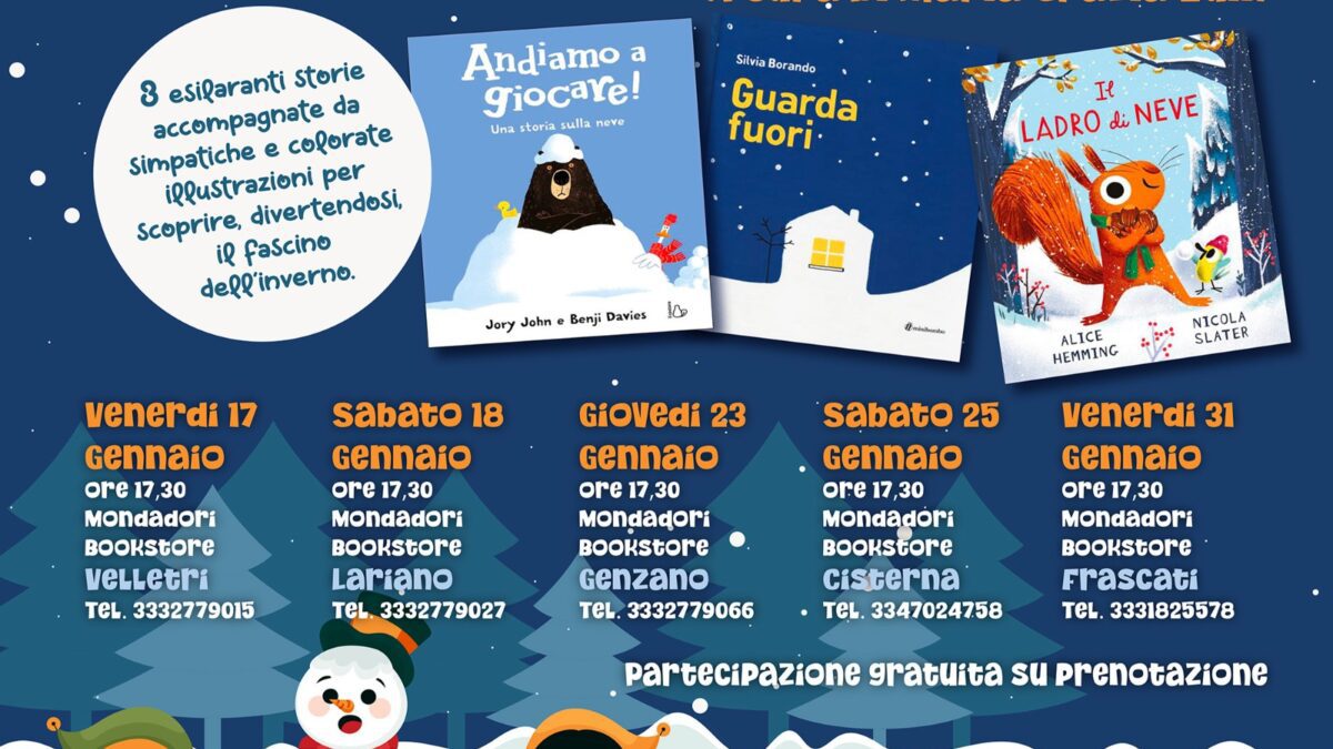 Risate sotto la neve letture elaboratori per bambini, alla Mondadori di Velletri